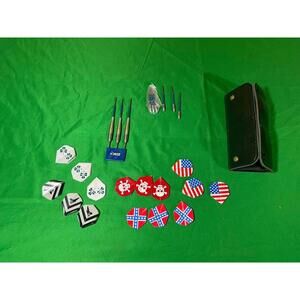 Vintage Kwiz Steel-tip darts In Brown Leather Pouch With Extras !!!